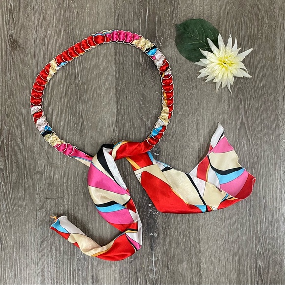 Silky Scarf Tie Belt with Metal Rings - Multicolor - Picture 6 of 11